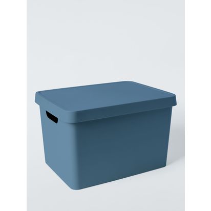 John Lewis Stackable Plastic Storage Box with Lid, Large Blue | H21.8 x W27.7 x D37cm