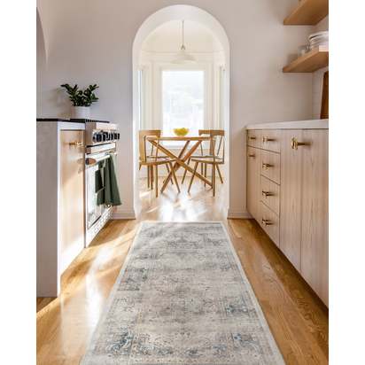 Sarrah Blue Quartz Flatwoven Rug - 185 Round cm - Rug + Pad System