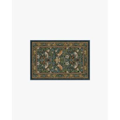 Strawberry Thief Indigo Flatwoven Rug by Morris & Co. - 60 x 90 cm - Rug + Pad System