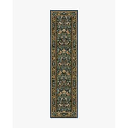 Strawberry Thief Indigo Flatwoven Rug by Morris & Co. - 75 x 305 cm - Rug + Pad System