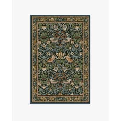 Strawberry Thief Indigo Flatwoven Rug by Morris & Co. - 120 x 185 cm - Rug + Pad System