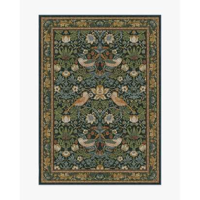 Strawberry Thief Indigo Flatwoven Rug by Morris & Co. - 150 x 215 cm - Rug + Pad System