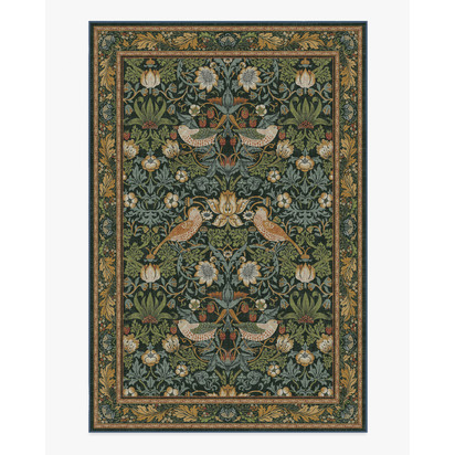 Strawberry Thief Indigo Flatwoven Rug by Morris & Co. - 185 x 275 cm - Rug + Pad System