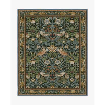 Strawberry Thief Indigo Flatwoven Rug by Morris & Co. - 245 x 305 cm - Rug + Pad System