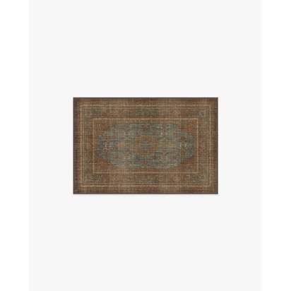 Rowan Teal Blue & Copper Flatwoven Rug - 60 x 90 cm - Rug + Pad System