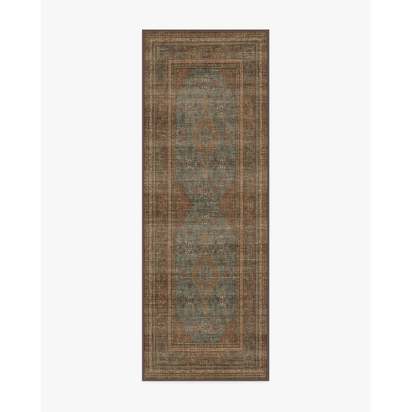 Rowan Teal Blue & Copper Flatwoven Rug - 75 x 215 cm - Rug + Pad System