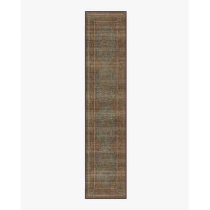 Rowan Teal Blue & Copper Flatwoven Rug - 75 x 365 cm - Rug + Pad System