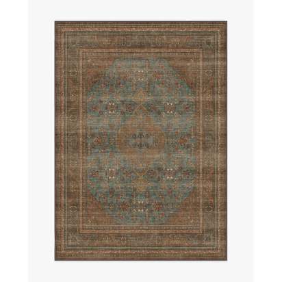 Rowan Teal Blue & Copper Flatwoven Rug - 150 x 215 cm - Rug + Pad System