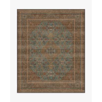 Rowan Teal Blue & Copper Flatwoven Rug - 245 x 305 cm - Rug + Pad System