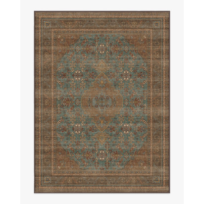 Rowan Teal Blue & Copper Flatwoven Rug - 275 x 365 cm - Rug + Pad System