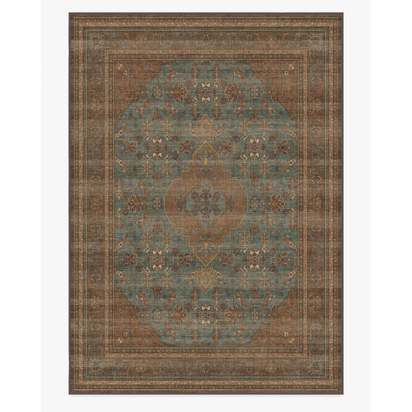 Rowan Teal Blue & Copper Flatwoven Rug - 305 x 425 cm - Rug + Pad System