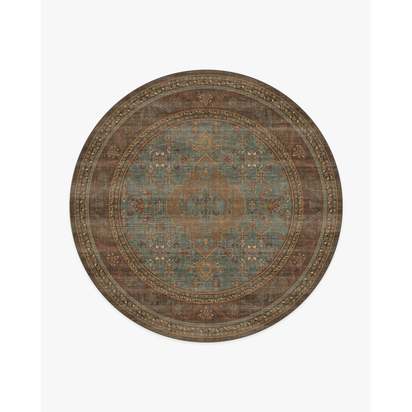 Rowan Teal Blue & Copper Flatwoven Rug - 245 Round cm - Rug + Pad System