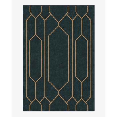Bryant Marine Blue & Gold Flatwoven Rug by The Hiltons - 200 x 290 cm - Rug + Pad System