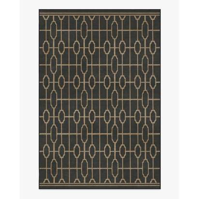 Diana Trellis Black & Gold Flatwoven Rug by The Hiltons - 200 x 290 cm - Rug + Pad System
