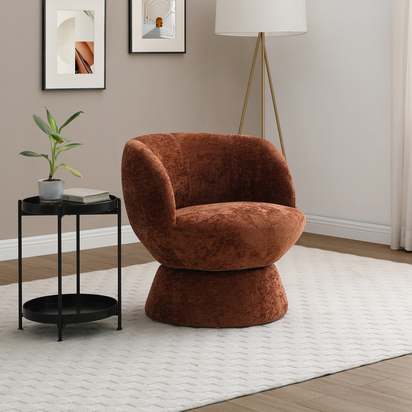 Tulip Chenille Curved Swivel Accent Chair