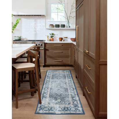 Kamran Admiral Blue Flatwoven Rug - 75 x 365 cm - Rug + Pad System