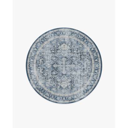 Kamran Admiral Blue Flatwoven Rug - 185 Round cm - Rug + Pad System