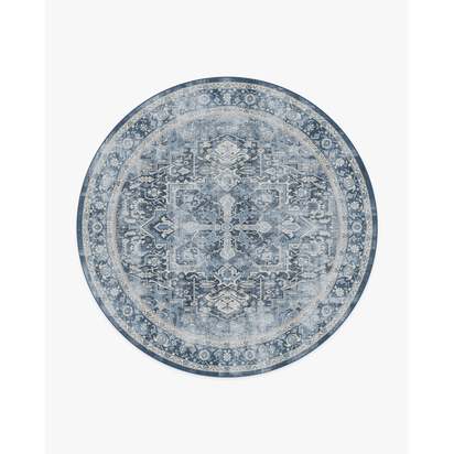 Kamran Admiral Blue Flatwoven Rug - 245 Round cm - Rug + Pad System