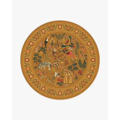 Jingle Jungle Ochre Flatwoven Rug by Iris Apfel - 245 Round cm - Rug + Pad System