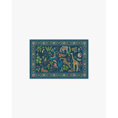 Jingle Jungle Royal Blue Flatwoven Rug by Iris Apfel - 60 x 90 cm - Rug + Pad System