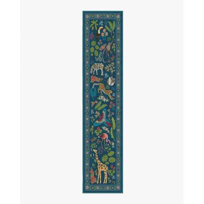 Jingle Jungle Royal Blue Flatwoven Rug by Iris Apfel - 75 x 365 cm - Rug + Pad System