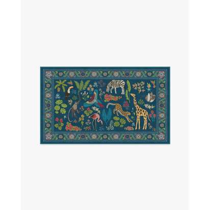 Jingle Jungle Royal Blue Flatwoven Rug by Iris Apfel - 90 x 150 cm - Rug + Pad System