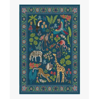 Jingle Jungle Royal Blue Flatwoven Rug by Iris Apfel - 185 x 275 cm - Rug + Pad System