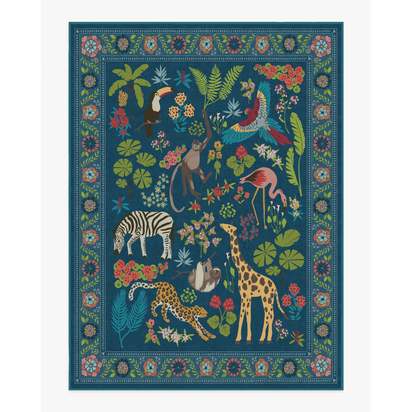 Jingle Jungle Royal Blue Flatwoven Rug by Iris Apfel - 275 x 365 cm - Rug + Pad System