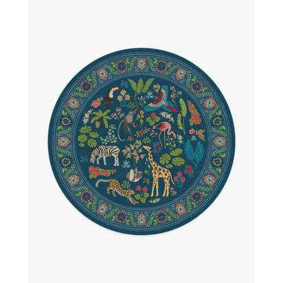 Jingle Jungle Royal Blue Flatwoven Rug by Iris Apfel - 245 Round cm - Rug + Pad System
