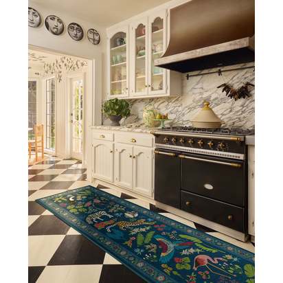 Jingle Jungle Royal Blue Flatwoven Rug by Iris Apfel - 245 Round cm - Rug + Pad System