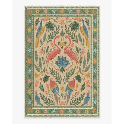 Birds Of A Feather Green & Peach Rug by Iris Apfel - 200 x 290 cm - Rug + Pad System