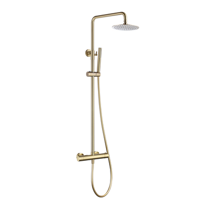 Harbour Clarity Cool Touch Exposed Thermostatic Rigid Riser Shower Kit with Microphoned Handset - Brushed Brass