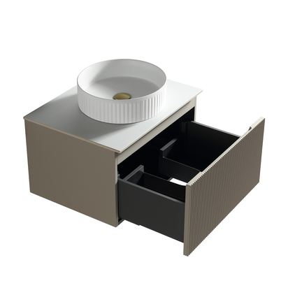 Drench Groove 600mm Fluted Wall Hung Vanity Unit & Sintered Stone Countertop - Soft Coffee
