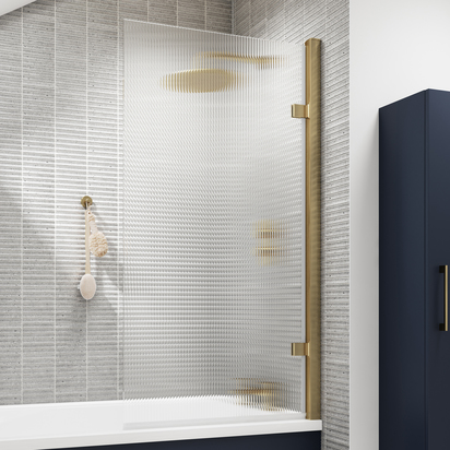 Harbour Contour 8mm Brushed Brass Hinged Fluted Bath Screen - 1520 x 830mm
