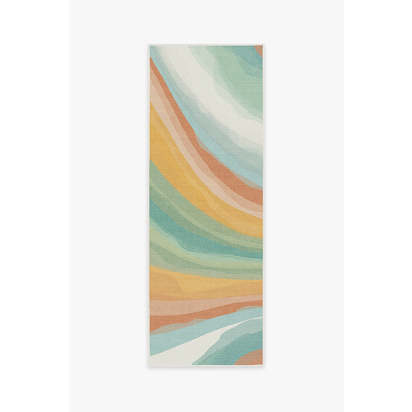 Watercolor Waves Copper Jade Outdoor Rug - 75 x 305 cm - Rug + Pad System