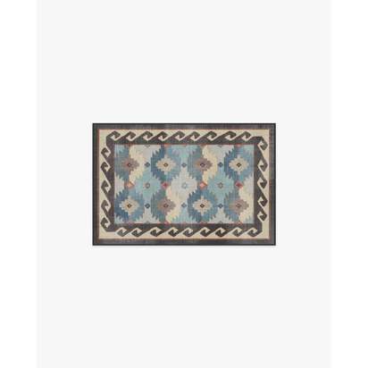 Azzura Multicolour Blue Flatwoven Rug - 200 x 290 cm - Rug + Pad System