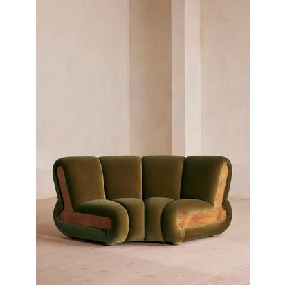 Noelle Modular Curved Armchair, Velvet Olive, UK