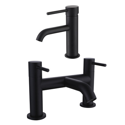 Harbour Clarity Matt Black Basin Mixer Tap and Deck Mounted Bath Mixer Tap