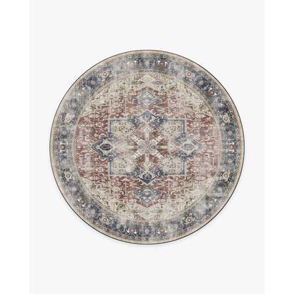Kamran Royal Blue Flatwoven Rug - 245 Round cm - Rug + Cushioned Pad System