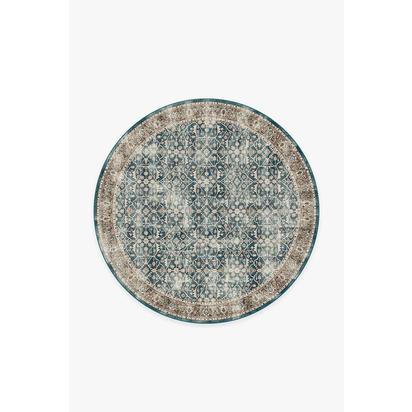 Celestine Teal Blue Flatwoven Rug - 185 Round cm - Rug + Cushioned Pad System