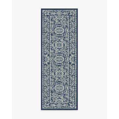 Delphina Navy Blue Flatwoven Rug - 75 x 215 cm - Rug + Cushioned Pad System