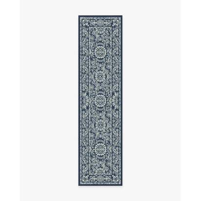 Delphina Navy Blue Flatwoven Rug - 75 x 305 cm - Rug + Cushioned Pad System