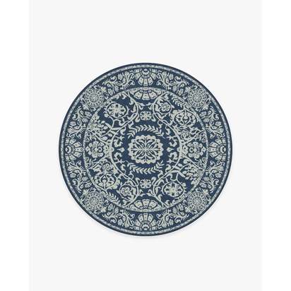Delphina Navy Blue Flatwoven Rug - 185 Round cm - Rug + Cushioned Pad System