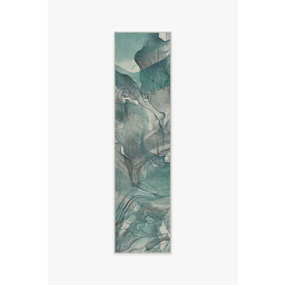 Aurora Teal Grey Flatwoven Rug - 75 x 305 cm - Rug + Cushioned Pad System