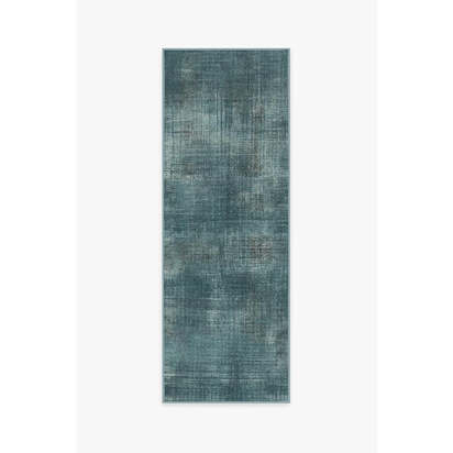 Sudaria Solid Teal Blue Flatwoven Rug - 75 x 215 cm - Rug + Cushioned Pad System