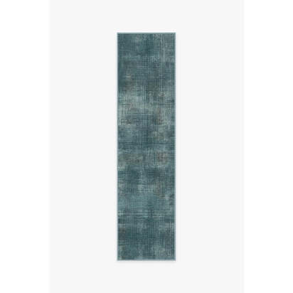 Sudaria Solid Teal Blue Flatwoven Rug - 75 x 305 cm - Rug + Cushioned Pad System
