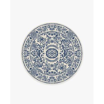 Delphina Delft Blue Flatwoven Rug - 185 Round cm - Rug + Cushioned Pad System