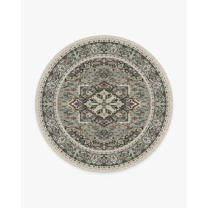 Hendesi Heriz Sage Flatwoven Rug - 245 Round cm - Rug + Cushioned Pad System