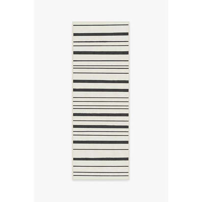 Hudson Stripe Black Flatwoven Rug - 75 x 215 cm - Rug + Cushioned Pad System