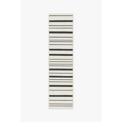 Hudson Stripe Black Flatwoven Rug - 75 x 305 cm - Rug + Cushioned Pad System